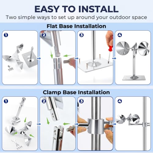 4 Pack Reflective Spinning Bird Deterrents with Clamp and Flat Base Mounts