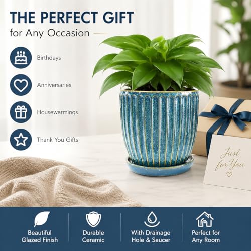 6-Inch Ceramic Plant Pots with Drainage Hole, Modern Flower Pots - size: 6 Inch