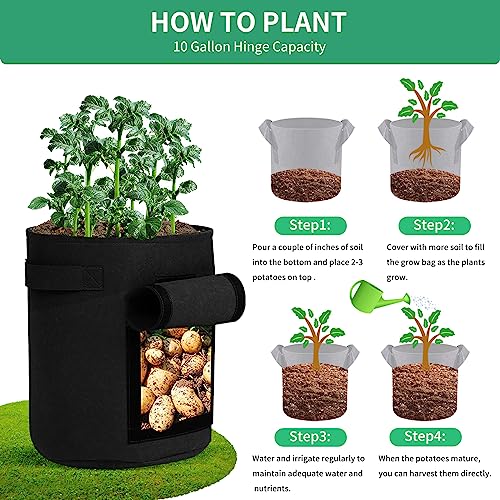5-Pack 10 Gallon Grow Bags with Harvest Window Thickened 300g Nonwoven Fabric Heavy Duty Plant Pots for Vegetables Potato Tomatoes Carrots Gardening Containers with Reinforced Handles Black - size: 10GAL-BLK
