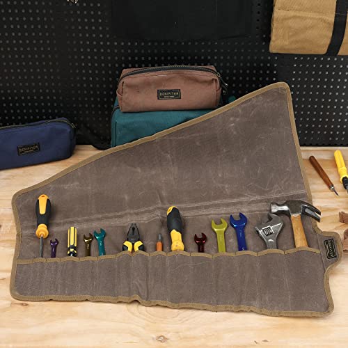 Tool Roll Up Organizer Bag, Heavy Duty 16oz Waxed Canvas Wrench Roll Up Bag with Straps, Multi-Purpose Tool Pouch (Grey) - color: Grey