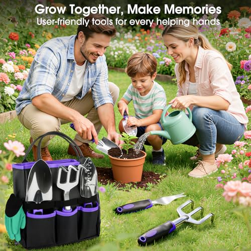 WOWBOX Garden Tools Set, 10 PCS Heavy Duty Gardening Hand Tools Kit, Purple - style: Black Purple