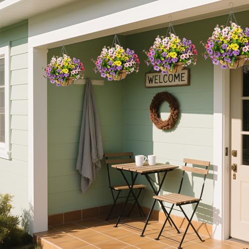 Artificial Hanging Flowers, UV Resistant, 12 Bundles, Mix - color: Purple+pink+yellow+rose Red