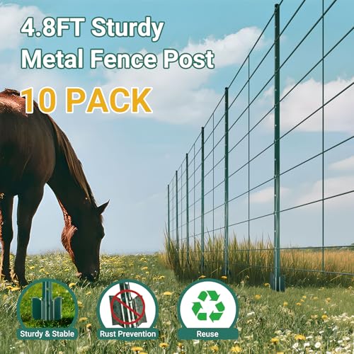 Metal Fence Posts - 10 Pack, 4.8 FT Green Heavy Duty U Posts - color: Green, size: 4.8FT-10Pack