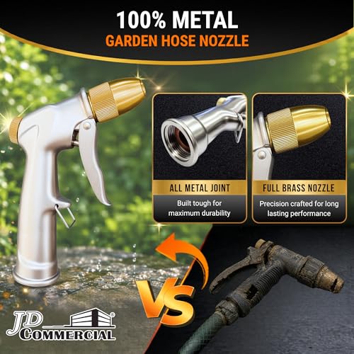 Garden Hose Nozzle Sprayer, 100% Metal High Pressure Water, 4 Spray Patterns, Leak-Proof Design, Trigger Lock for Watering Plants, Lawn Care, Car Washing, Patio Cleaning and Pet Bathing