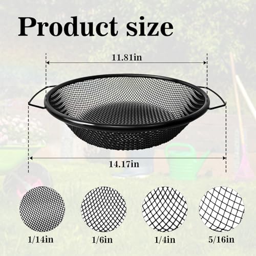 4PCS Soil Sifter for Gardening with Handle, Dirt Sifter for 5 Gallon Bucket, 1/14in 1/6in 1/4in 5/16in Mesh for Compost, Rock, Vermicompost - color: 4PCS Black Handle1/16" 1/6" 1/4" 5/16"
