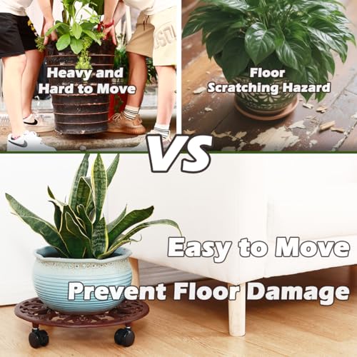 1 Packs 14 Inch Rolling Plant Stand with Wheels Metal Plant Caddy with Wheels Heavy Duty Round Plant Stand Indoor Iron Plants Rollers for Plants, Plant Dolly Brown - color: Brown, size: 14 inch: 1 pcs