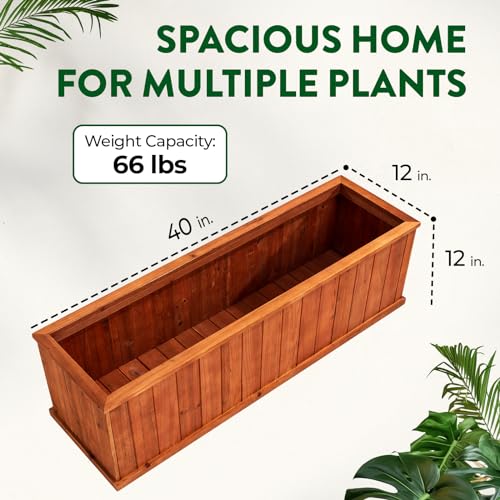 IDZO Wooden Window Box 40 in, Spacious Wooden Planter Boxes with Convenient Drainage Holes, Durable Oil Coated Window Box for Flowers & Plants, Decor Garden, Balcony, Backyard, Easy Assembly - color: Wooden Window Box