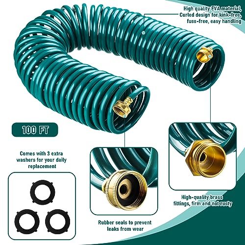 Pangda Expandable Coil Garden Hose 100 ft with Spray Nozzle, Green - color: Green, size: 100 Ft