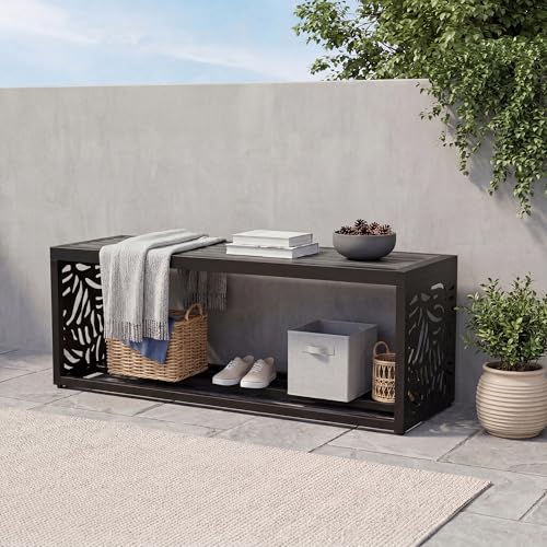 47" Outdoor Storage Bench, HDPE Seat, Steel Frame, Summer - style: Summer Breeze