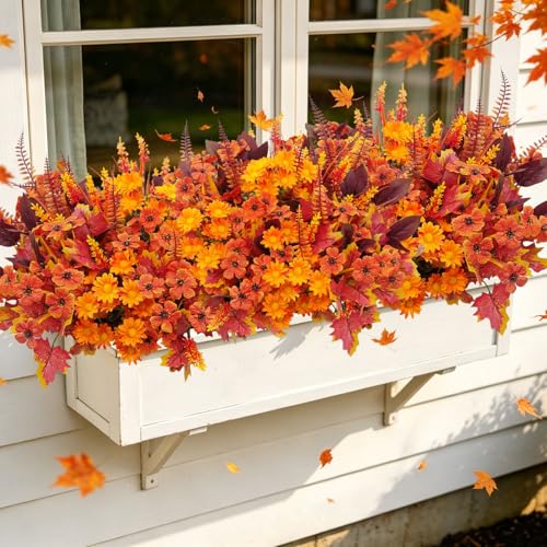 18 Bundles 6 Styles Artificial Fall Flowers Plants for Outdoor UV Resistant