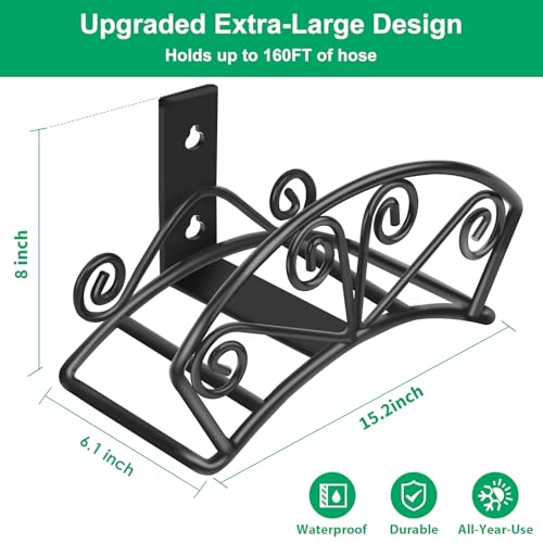TomCare Garden Hose Holder, Heavy Duty 160FT Large Capacity Hose Hanger - color: Black, size: L (14.9“ x 6” x 8")