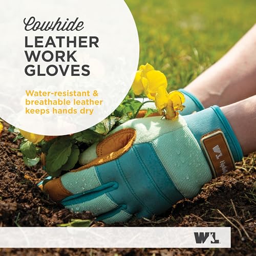 Wells Lamont Women's HydraHyde Leather Hybrid Gloves - color: Turquoise/Tan, size: Small, style: 1-pack