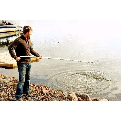ShoreTech Ultralite Lake Weed Rake – 24" Head with 7ft Lightweight Aluminum Handle – 20 Durable Tines – Quick Release Handle – Includes Rope & Float Kits – for Lakes, Ponds, and Shoreline Cleanup.
