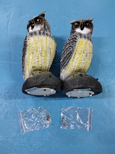 Qualirey 2 Pcs Fake Owl Decoys to Scare Birds Away with Glowing Eyes Battery Operated Fake Plastic Horned Owl Bird Scarecrow Decoy Bird Repellent Large Pigeon Deterrent for Yard Garden