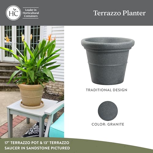 The HC Companies 36 Inch Terrazzo Extra Large Round Planter - Rolled Rim Weather Resistant Decorative Plastic Plant Pot with Drainage for Indoor Outdoor Use, Granite - color: Granite, size: 36"