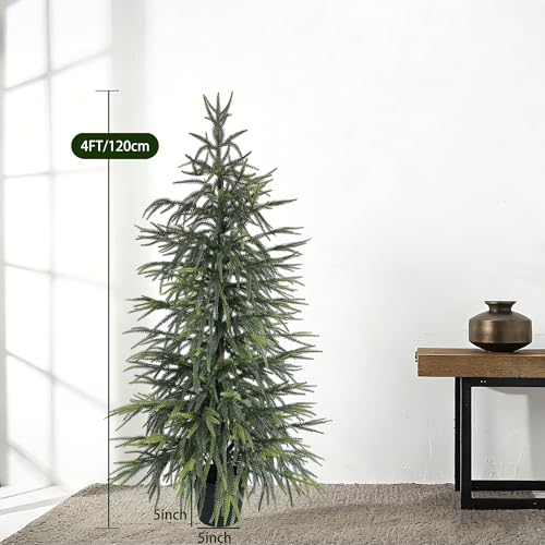 4FT Norfolk Pine Christmas Tree (2 Pack) - Real Touch Realistic Faux Potted Tree, Soft Needle Artificial Winter Greenery for Entryway, Living Room, Porch & Office Decor - size: 4.01FT