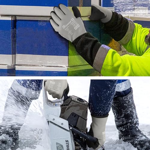 Schwer 2 Pairs 100% Waterproof Winter Work Gloves Latex Coated, CR3305, XL - color: Winter Grey, size: X-Large
