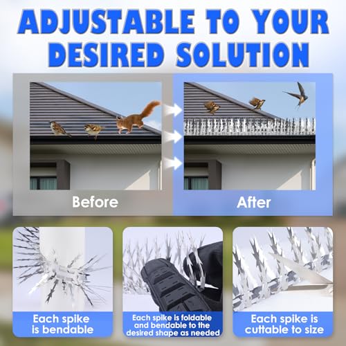 Bird Spikes for Outdoor, 5 FT, Stainless Steel, 5 Pack - size: 5PACK