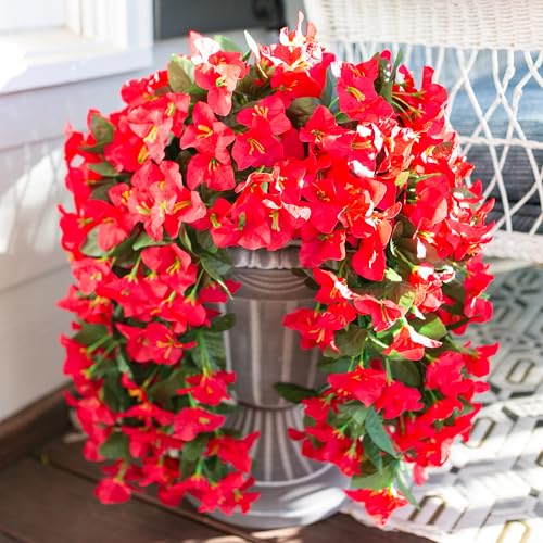 2 PCS Bougainvillea Artificial Hanging Flowers Plants for Outdoors, Red - color: Red