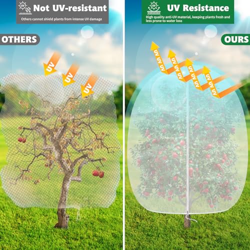 OZMI Bird Netting for Garden, 6 x 6 FT Blueberry Bush Netting Cover with Zipper, Drawstring Reusable Mesh Plant Protector for Shrubs Bush Fruit Tree Potted (2 Pack) - size: 6 x 6 FT