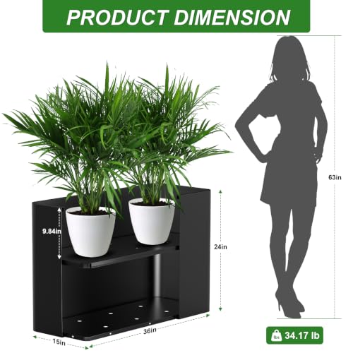 Metal Tall Rectangular Planter Box 36" L x 15" W x 24" H,Large Tall Black Planters for Outdoor Plants with Removable Insert Shelf for Porch, Garden, Patio, Yard - color: Black