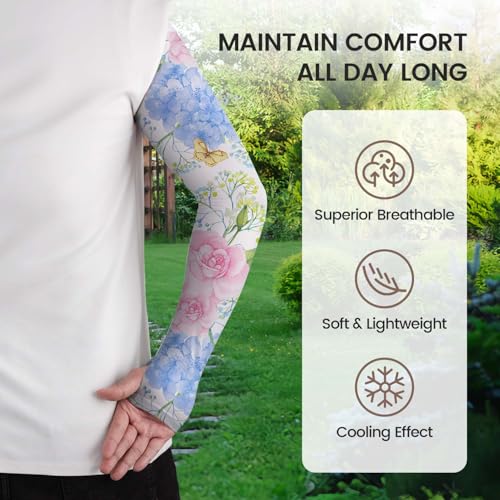 YPHCDO Gardening Sleeves for Women Sun Protection Cooling Arm Sleeves - color: Hydrangea Bird Pink