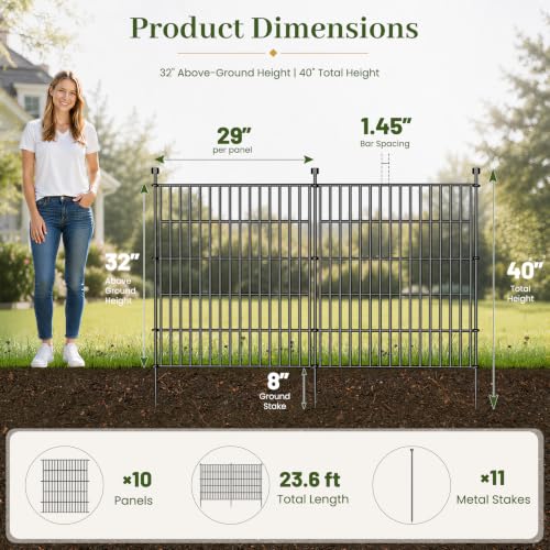 No Dig Garden Fence Outdoor for Yard, 32in (H) x 23.6ft(L) - size: 32 in(H) X 23.6 ft(L)
