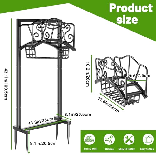 Garden Hose Holder - Upgraded Water Hose Holder Holds, Heavy Duty Metal Freestanding Hose Stand Sturdy, Detachable Garden Hoses Storage Rack for Outside Yard Lawn (Black) - color: Black