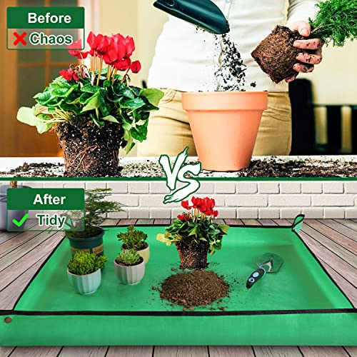 Large Repotting Mat for Plant Transplanting and Mess Control Thickened Waterproof Potting Tray Succulent Potting Mat Portable Gardening Mat Plant Gifts for Women - color: Green