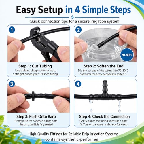 RAINFLOW Drip Irrigation Fittings Kit 1/4 Inch – Barbed Connectors, Tees, Elbows, End Plugs and Couplings, Tool-Free Drip Irrigation Parts for Garden, Greenhouse and Lawn Watering Systems