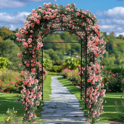 unho 87inch Garden Trellis Arch: for Climbing Plants with Net Metal - size: 47*72*87inch