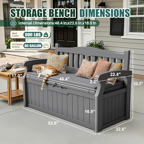 Devoko 80 Gallon Storage Bench with Cushion, Deck Box Waterproof&Lockable - color: Grey, size: 80 Gallon with Cushion