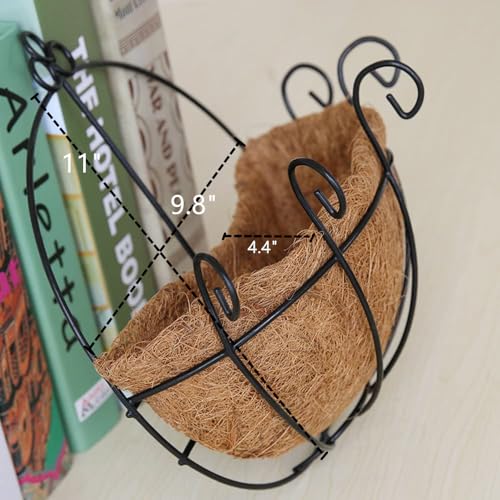 Metal Half Round Wall Planter with Coco Liner, 2-Pack, Hanging Basket for Outdoor Plants, Wall Pot Plants Holder, Fence Hanging Planters Outdoor, Balcony and Porch Decor (10" x 2 Pack) - size: 10" x 2 Pack