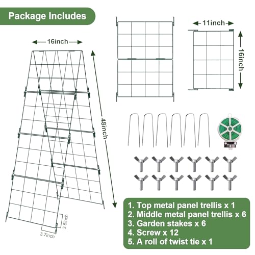 Heavy Duty 48"x16" Adjustable A-Frame Cucumber Trellis for Climbing Plants,iGreely Foldable Frame Rust-Proof Metal Trellis with Dense Grid,Perfect for Raised Beds, Garden,Tomatoes,Outdoor(Green) - size: 1 pack