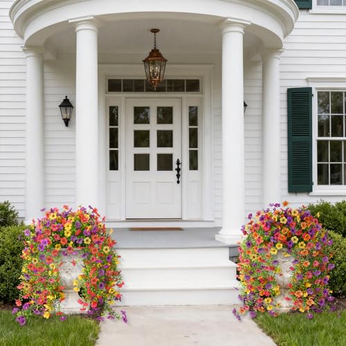 Hommyea Artificial Fake Fall Flowers Plants for Outdoors Mums Home Decor - color: Purple, Rose, Red, Yellow