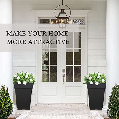 kubvici 20 Inch Tall Planters for Outdoor Indoor Plants, Set of 2 Large Plastic Plant Pots Flower Pot Outdoor Planter for Front Porch Door Balcony Deck with Drainage, with Removable Wheel, Black 20" - color: Black