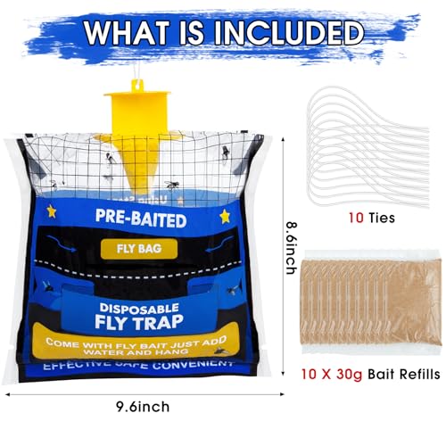10 Pack Pre-Baited Fly Traps Outdoor Fly Bags for Patio Farm Ranch - size: 10 Packs