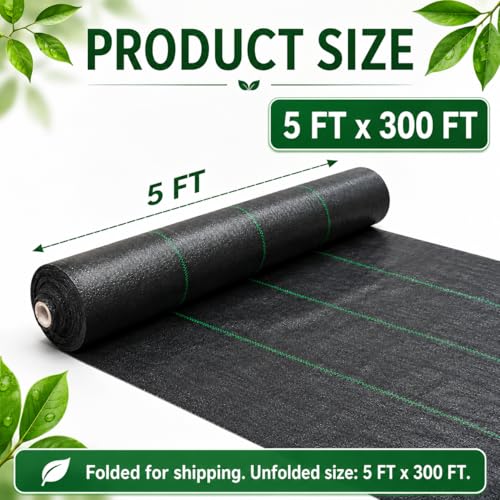 5x300 FT Heavy Duty Weed Barrier Landscape Fabric, Ground Cover - size: 5FTx300FT-3OZ