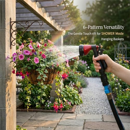 GREEN MOUNT Water Hose Nozzle 2-Pack, Zinc Alloy Garden Spray Nozzle with Adjustable Spray Patterns, Leakproof Rustproof Trigger Lock for Outdoor Cleaning & Car Wash, Blue & Red - color: Blue & Red