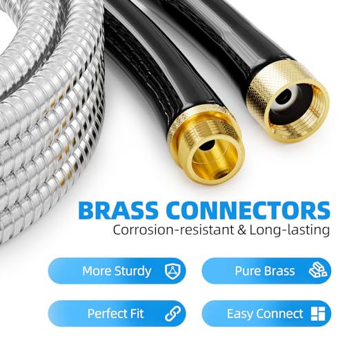 SPECILITE 50ft Stainless Steel Metal Garden Water Hose for Yard, Outdoor - size: 50ft Brass Fitting