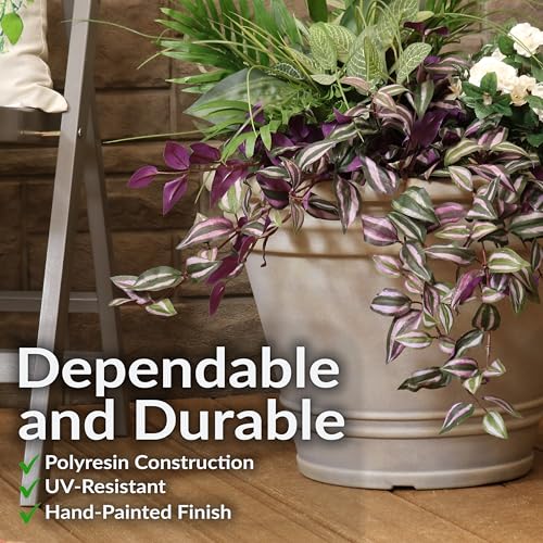 Sunnydaze Franklin 20'' Large Plastic Planter Pot for Plants, Beige - color: Beige