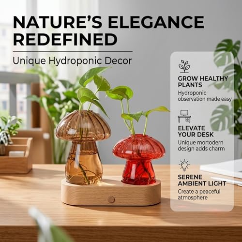 Propagation Vase with Light,Plant Propagation with Stepless Dimming Function for Home Office Night Decor,Led Hydroponic Plant Jars Valentines Day Gifts for Mom Women Plant Lovers - color: Mushroom Red Brown