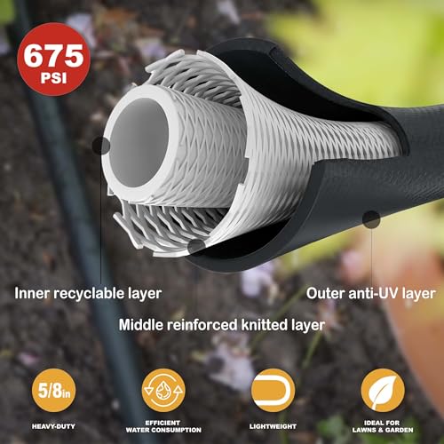 50FT PVC Hybrid Garden Hose, 5/8 in Black Hose, Brass Fittings - size: 50FT ( Male - Female )