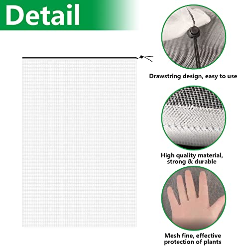 Alpurple 2 Pcs Insect Bird Barrier Netting Mesh with Drawstring- 4.9 x 3.2 Ft Garden Bug Netting Plant Cover- Fruit Tree Net for Protect Plant Fruits Citrus Flower from Insect Bird Eating - color: 2 Pcs, size: 4.9x3.2 ft