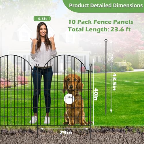 10 Panels No Dig Decorative Outdoor Garden Fence, 40in (H) x23.6ft (L) - color: Black, size: 40 in(H)