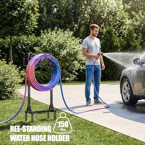 Garden Hose Holder Heavy Duty Metal Hose Stand Sturdy Freestanding Hose Hanger, Detachable Storage Rack for Outside Yard Lawn