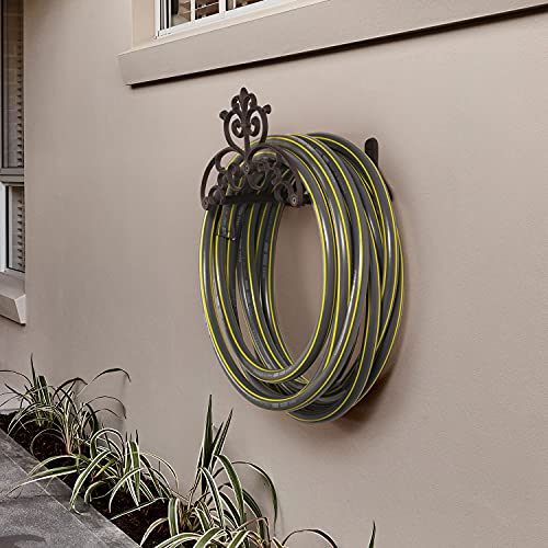 MyGift Brown Heavy Duty Cast Iron Outdoor Garden Water Hose Hanger - style: Vintage Scrollwork