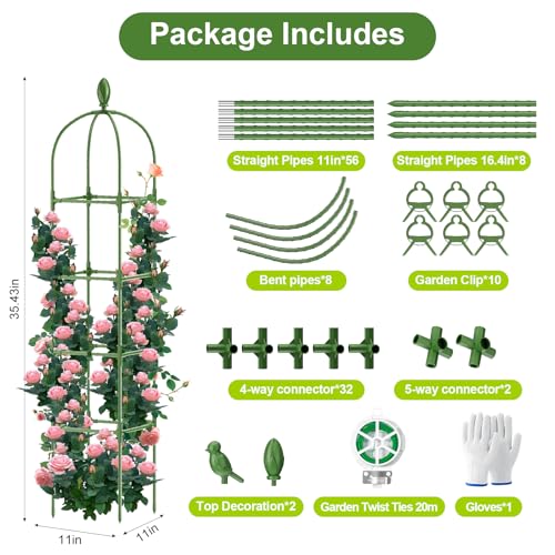2 Pack Garden Obelisk Trellis, 70IN Tall Plant Support for Climbing Vine, Metal Covered Plastic Rustproof Heavy Duty Rose Trellis Indoor Outdoor (Green, 70 * 11.8 * 11.8IN(H*W*L))