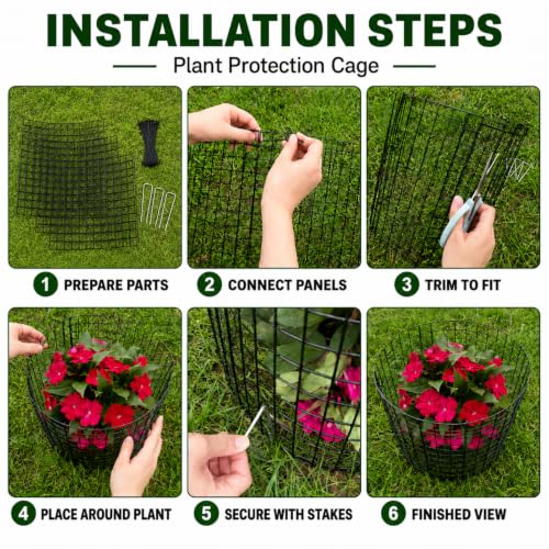Plant Cages for Garden, 10 Sets 30Pcs Pre-Bent Wire Plant Protectors, 14" H x 13" D Cylinder Mesh Covers with Zip Ties, Gloves & Stakes, Animal Barrier for Rabbits Chickens from Vegetables Flowers - color: 10 Pack