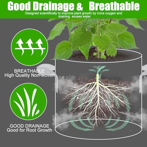6-Pack Fabric Grow Bags 10 Gallon – Colorful 300G Thickened Nonwoven Planter Pots with Sturdy Handles, Breathable Garden Bags for Vegetables, Potato, Flowers - size: 10 Gallon